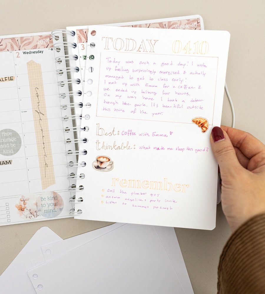 refill snap in refill-sidor blanka 12-pack till almanacka - storlek a5 (spiral)