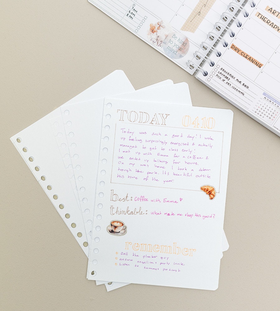 refill snap in refill-sidor blanka 12-pack till almanacka - storlek a5 (spiral)