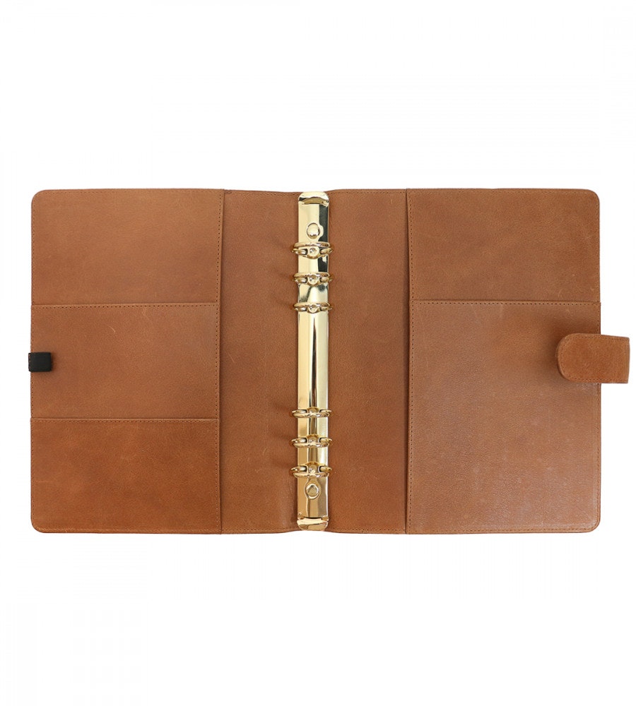 fodral ringpärm läder till systemkalender - storlek a5 - cognac (a5) cognac
