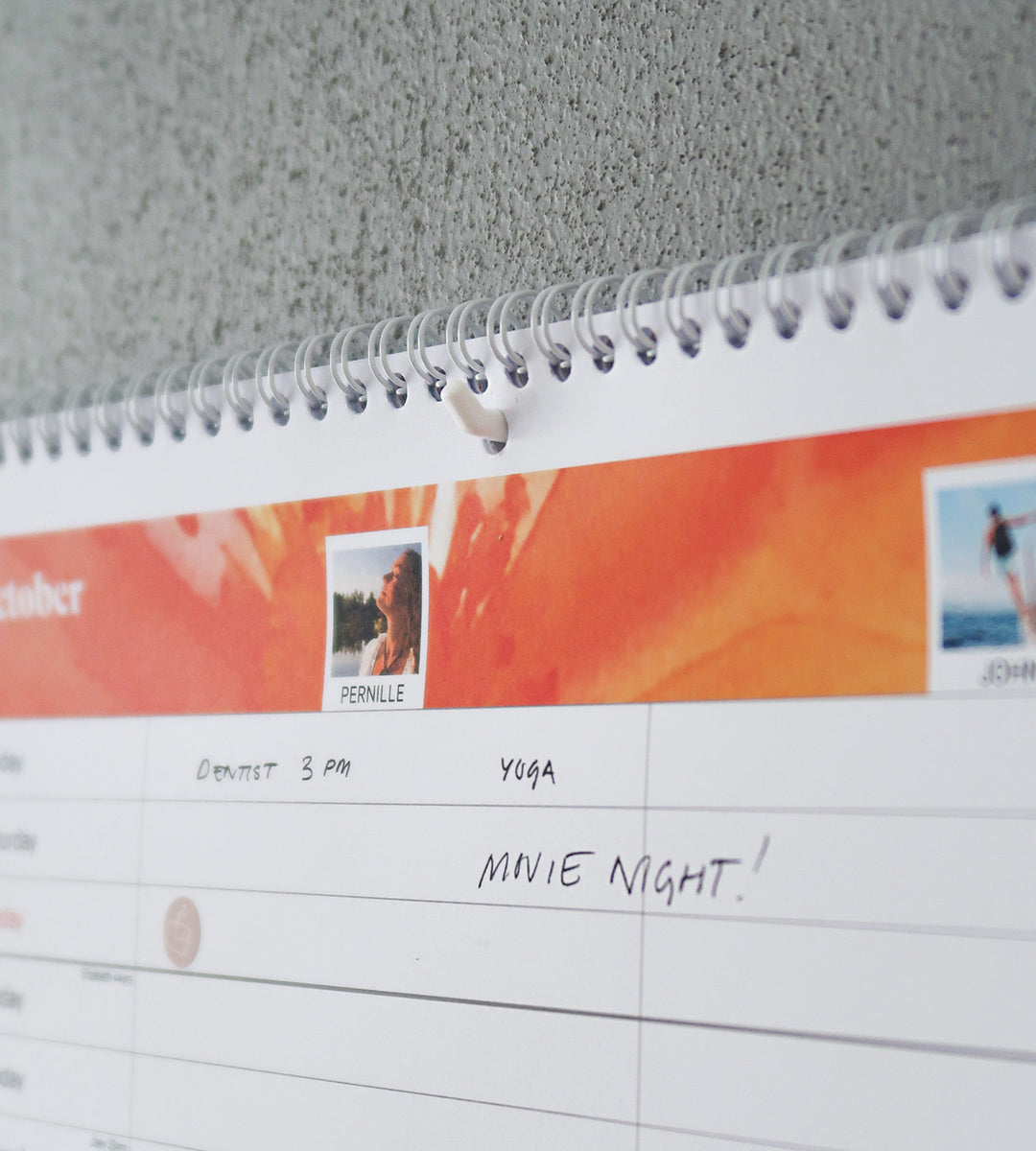 A3 wall calendar hung with a self-adhesive hook