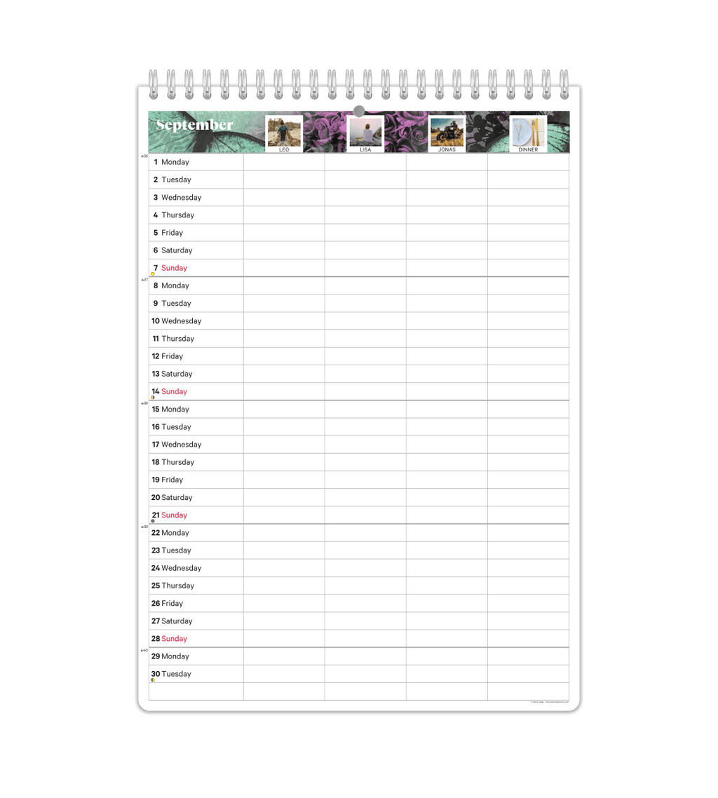 Familjekalender - Månadsöversikt - Personal Planner