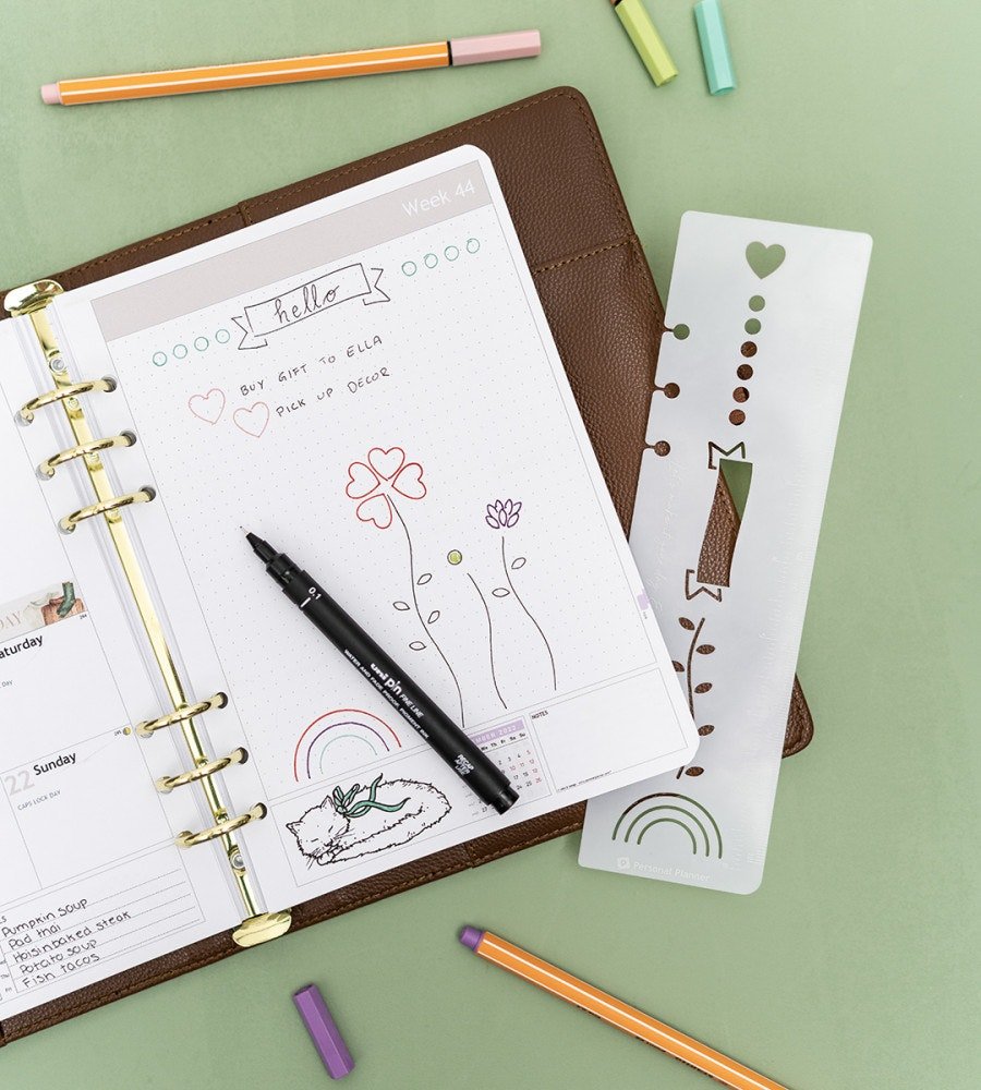 Linjal - Linjal med schablon till systemkalender - storlek A5 - Personal Planner