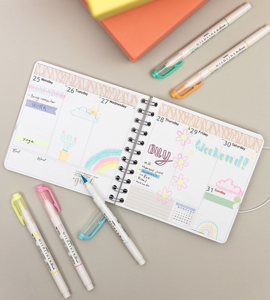 Överstrykningspenna - Zebra Mildliner Brush - 5-pack - Personal Planner