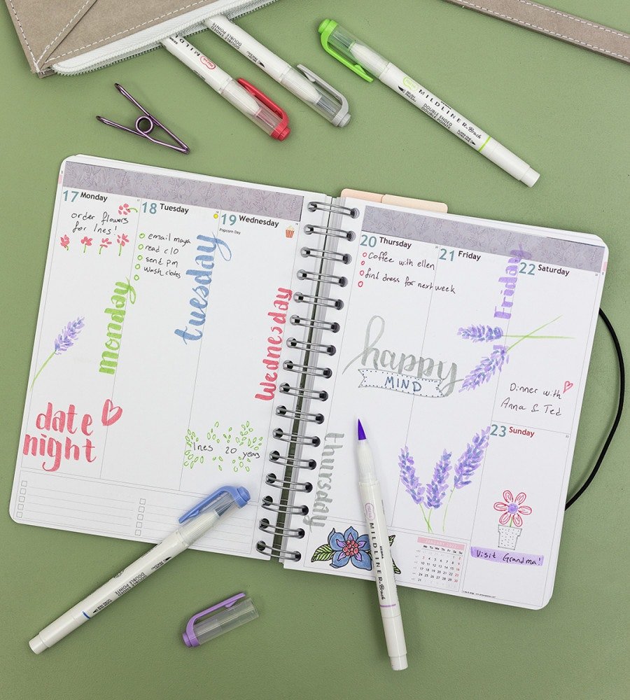 Överstrykningspenna - Zebra Mildliner Brush - 5-pack - Personal Planner