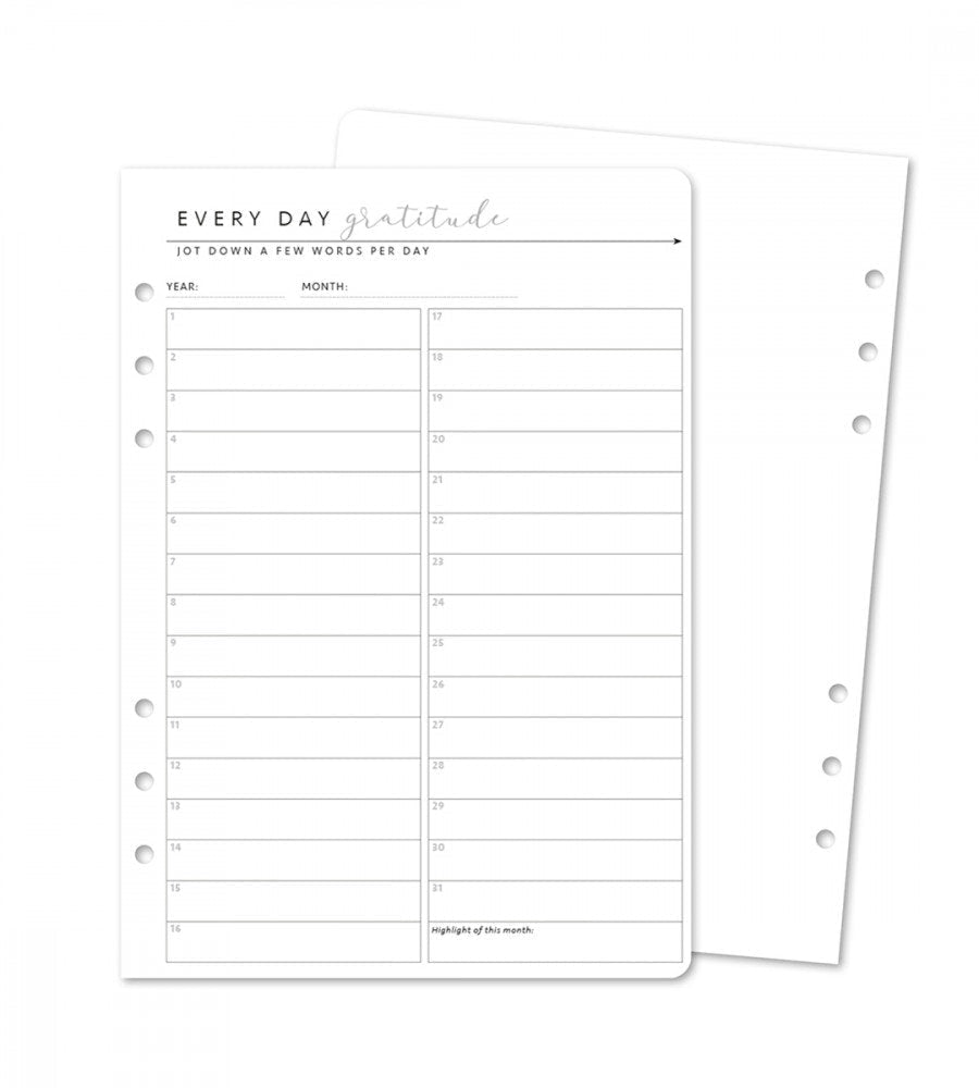 Refill Pages - Every Day Gratitude 12 Pack for Organiser - Size A5 - Personal Planner