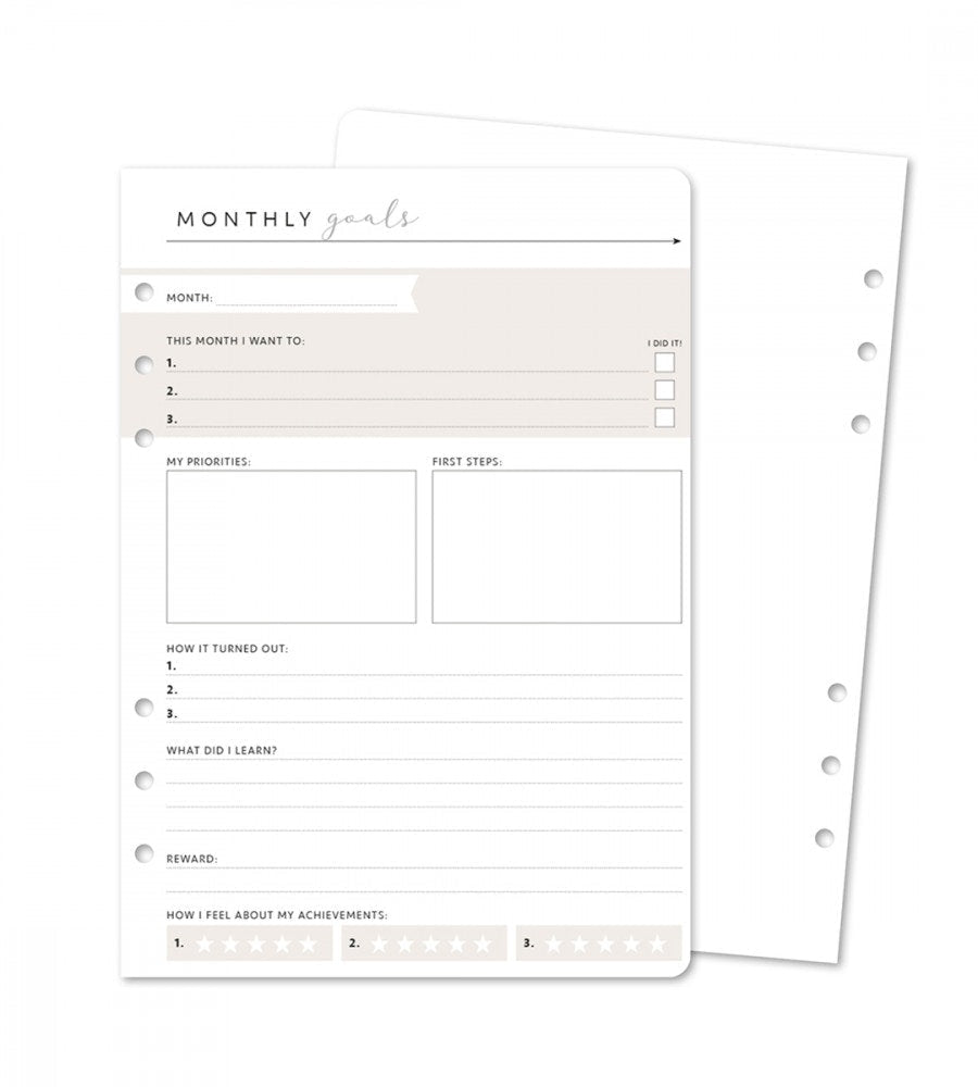 Refill Pages - Monthly Goals 12 Pack for Organiser - Size A5 - Personal Planner