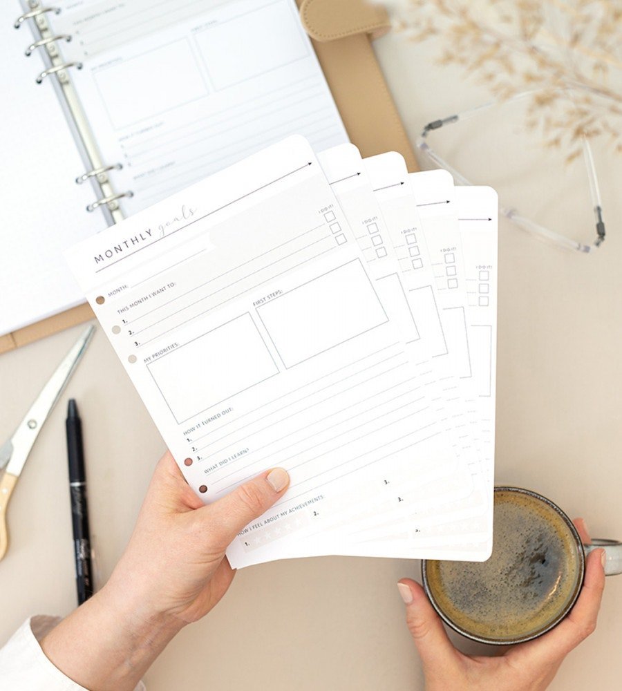 Refill Pages - Monthly Goals 12 Pack for Organiser - Size A5 - Personal Planner