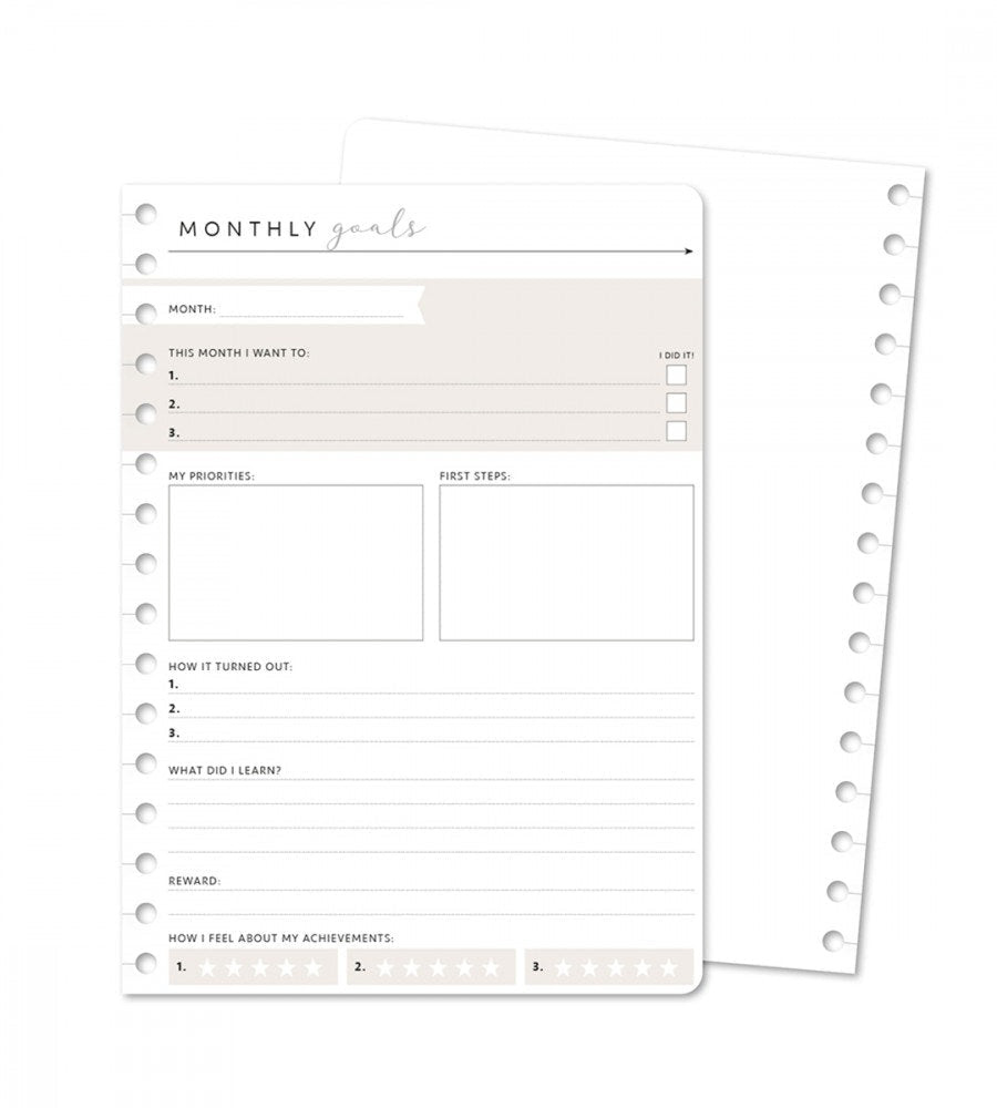 Snap in Refill Pages - Monthly Goals 12 Pack for Planner - Size A5 - Personal Planner