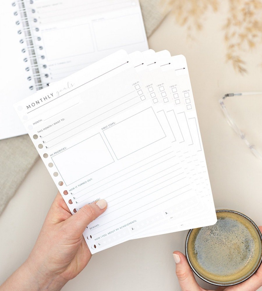 Snap in Refill Pages - Monthly Goals 12 Pack for Planner - Size A5 - Personal Planner